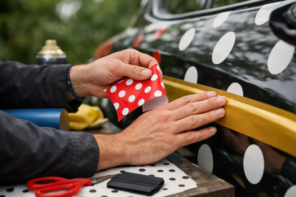 Personnalisation automobile : Motif à pois et autres détails pour une voiture unique