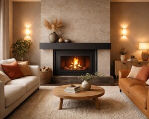 Installer un coin cheminée chaleureux avec des habillages Invicta et des canapés Roche Bobois